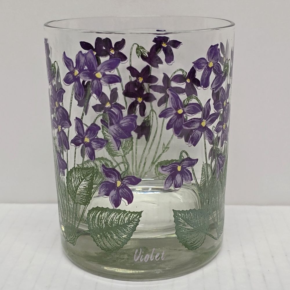 Cera Violet Old Fashioned Low Ball Rocks Glass Purple MCM VTG Flower Barware